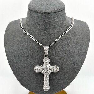 925 Sterling Silver Baguette Cross Necklace